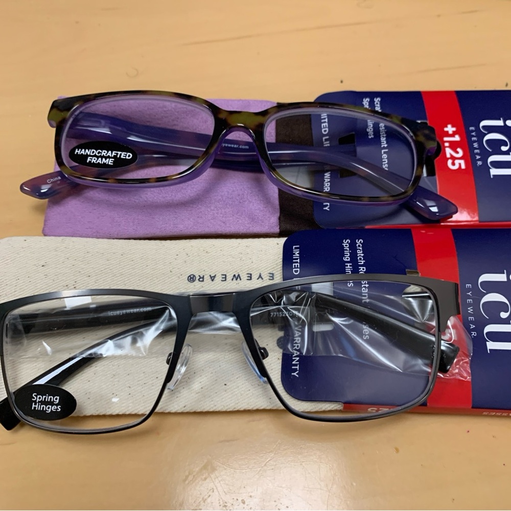 Lot Of 2 ICU Eyewear Reading Glasses +1.25 Various Colors